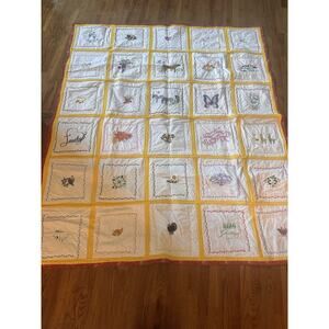 Handmade Embroidered Quilt Squares Special Occasions Holiday Size 80x68 Cottage
